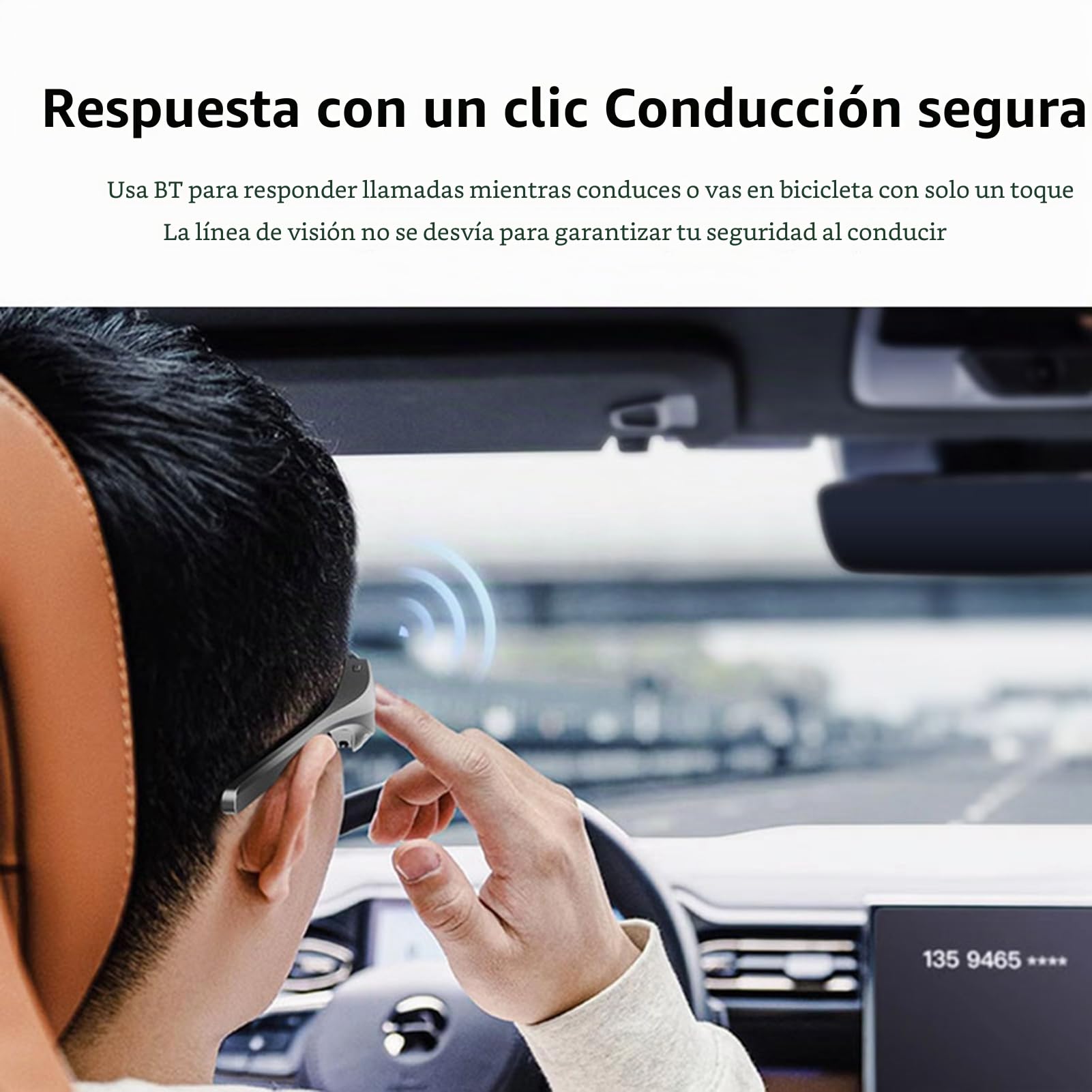 Tosuny Gafas de Sol de Deportes Inteligentes, Vasos de Audio Bluetooth con Protección UV400 y Lentes Anti-Impactos, Altavoz y Micrófono de Oído Abierto, Asistente de Voz, para Deportes (Silver)
