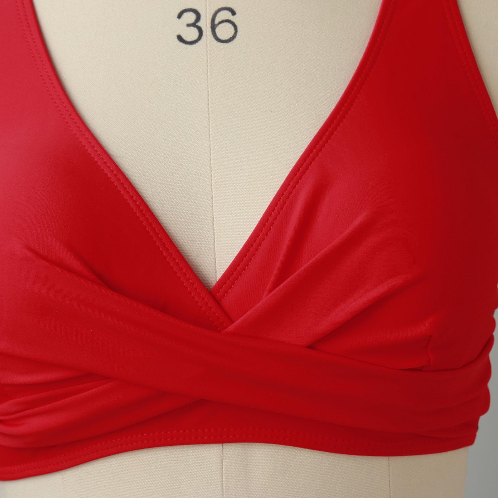 Costume da Bagno Donna Bikini A Vita Alta Push Up Sexy in Due Pezzi in A con Stampa retrò Increspato, Rosso, S