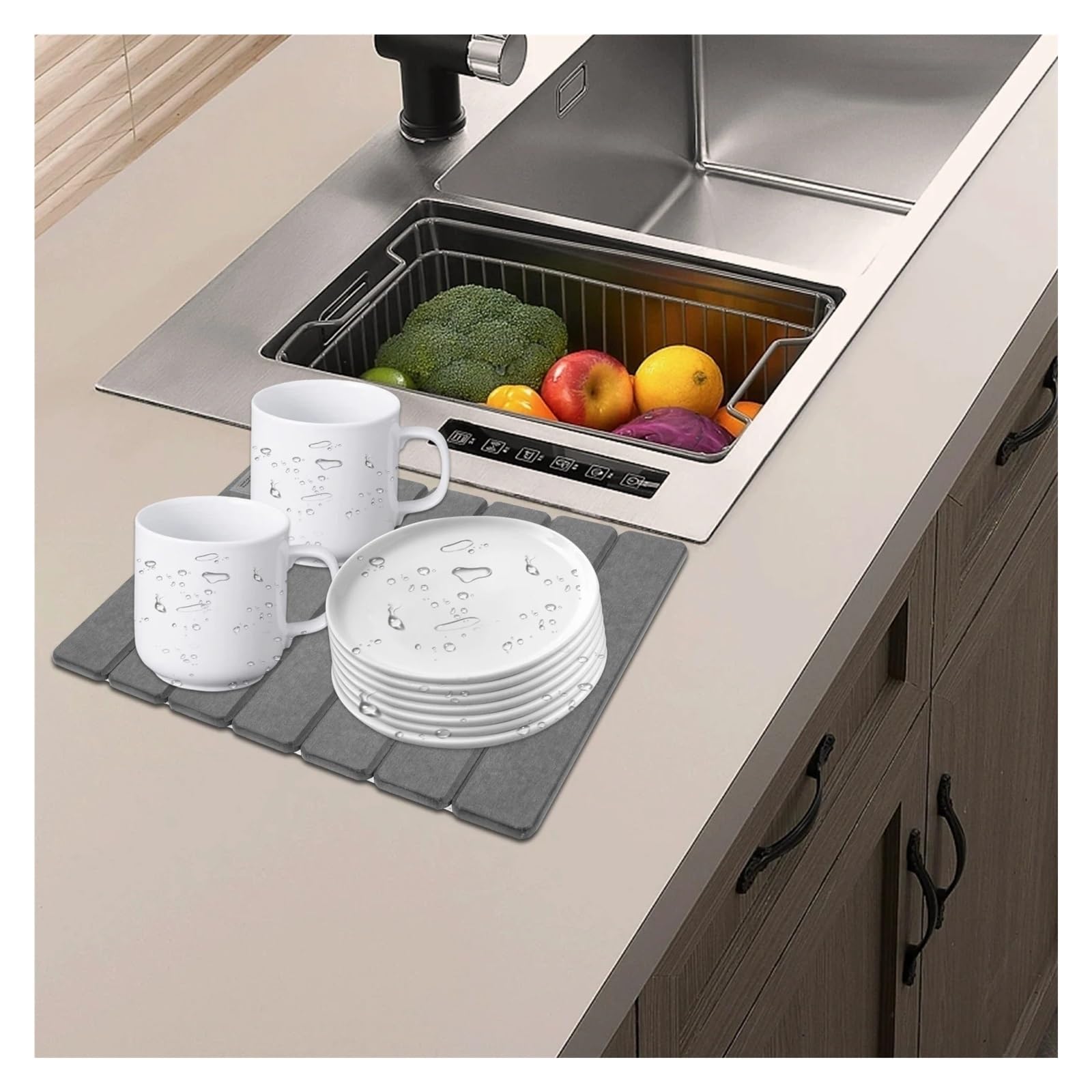 Tapete for secar Platos Plegable de 16 Pulgadas for mostrador(Dark Gray)