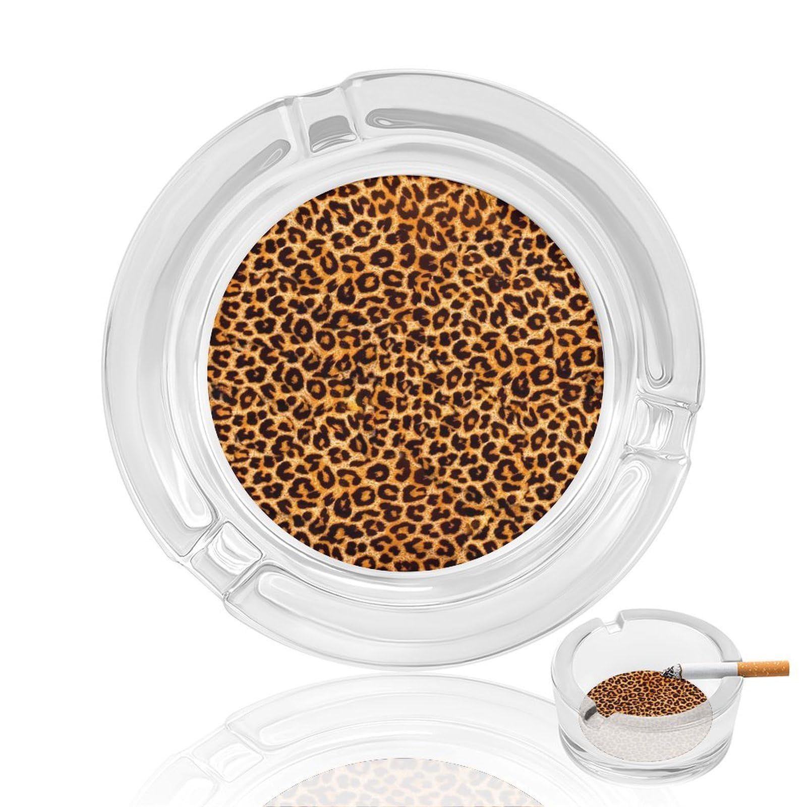 Animal Leopard Print Ashtray Portable Round Glass Outdoor Ash Tray for Home Office Garden Pub