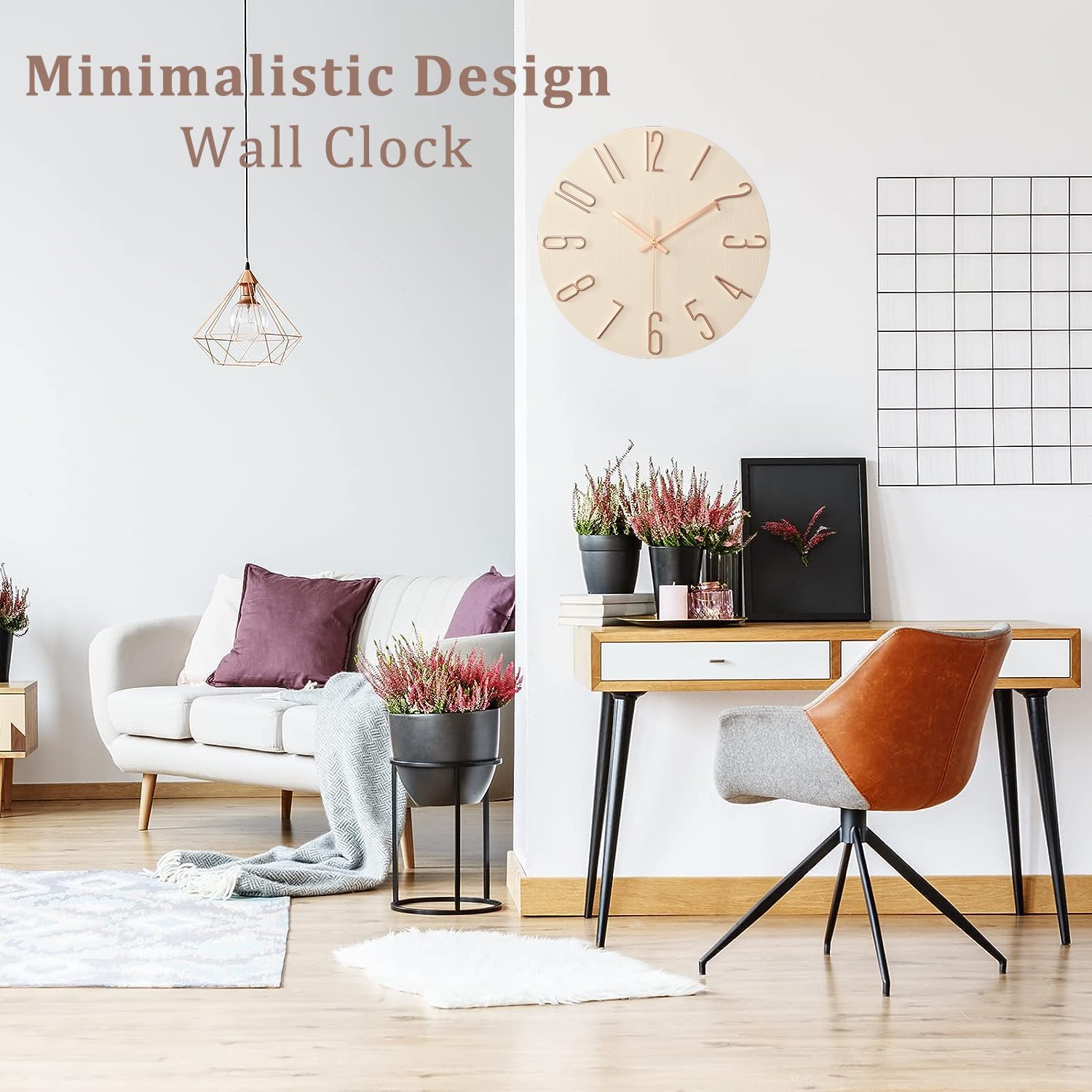 Maxspace Wall Clock - 12-inch Silent Non-Ticking Battery Powered Decorative Clock, Simple Minimalist Style and Modern Home Wall Clock,for Bedroom,Living Room,Kitchen,Home Office (Beige)