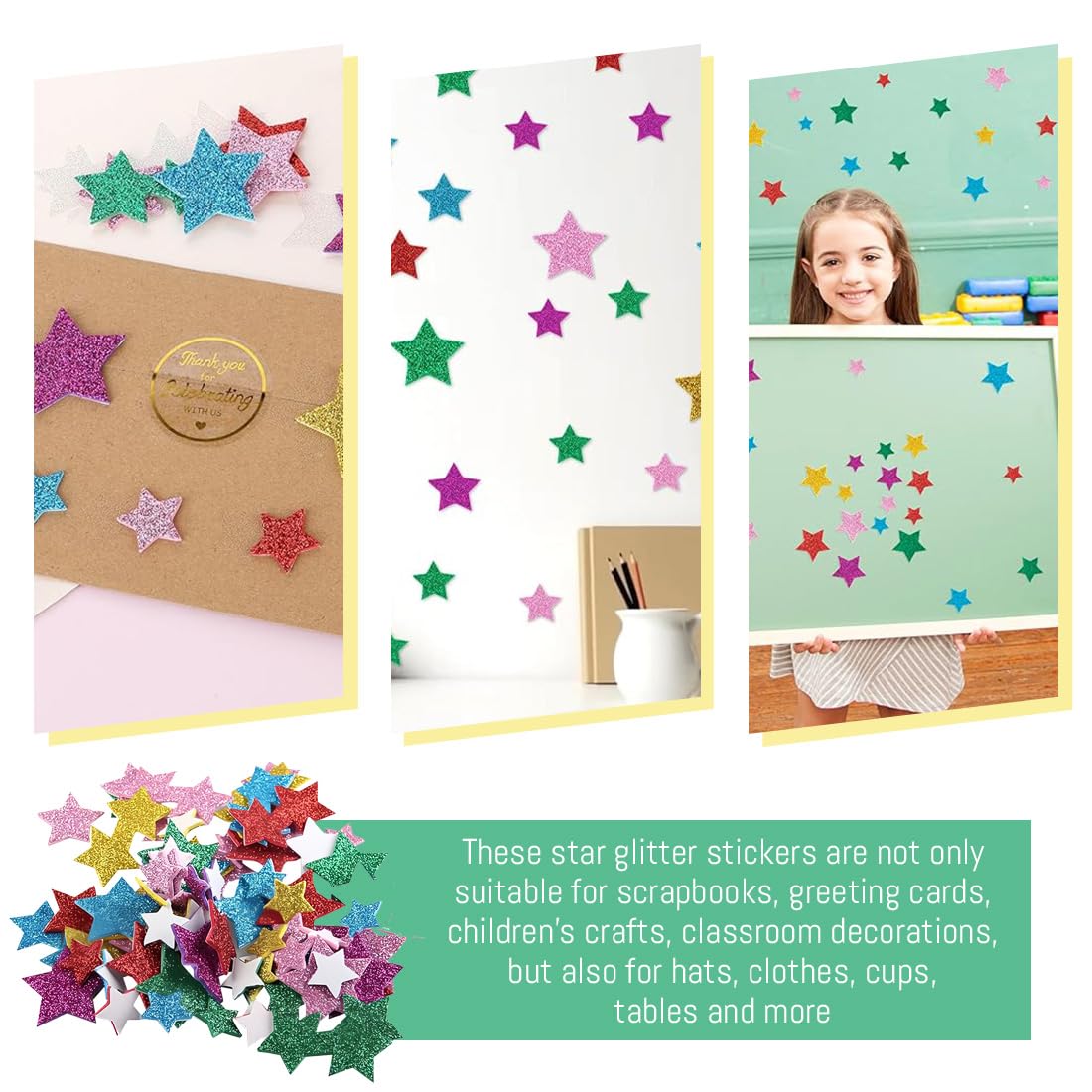 Adesivi a forma di cuore in schiuma, 360 pezzi, adesivi per bambini, motivo: cuore, glitterati, in schiuma per artigianato, fai da te