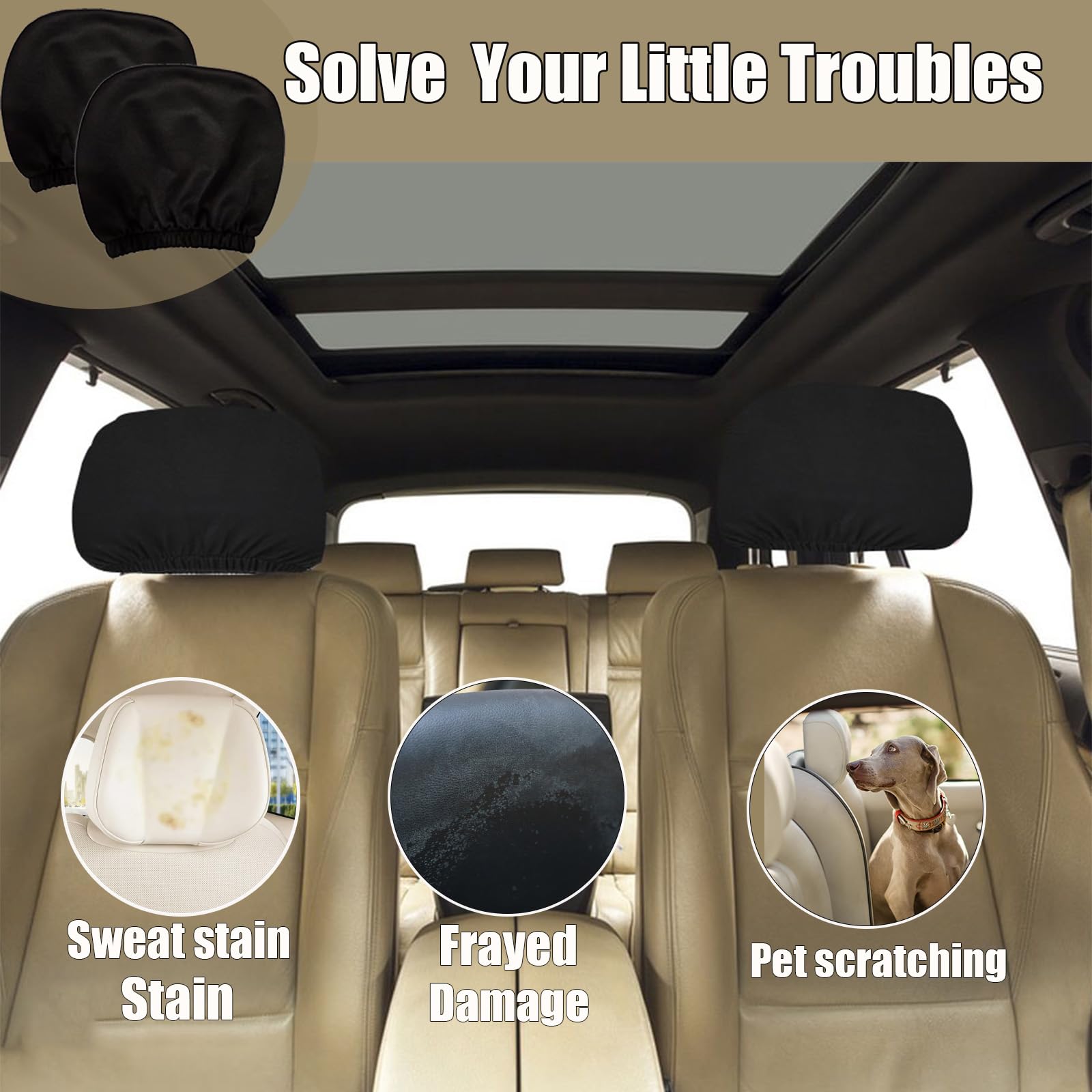 2 Pcs Headrest Covers for Cars Seat Universal Washable, Car Interior Seat Accessories Stuff Protector Dirt-Proof Wear-resistant Soft Fit for Most Car, Head Rest Cover for Car Van SUV Truck Taxi Black