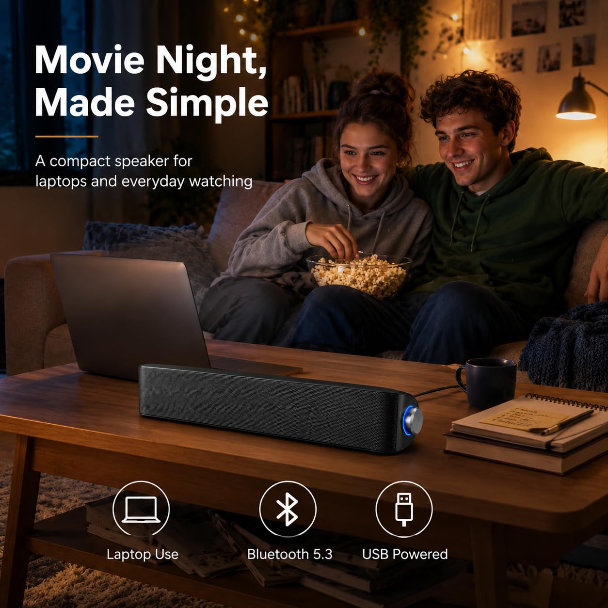memzuoix Soundbar per Computer Alimentata via USB con Bluetooth 5.3, Altoparlante Desktop Compatto per PC e Laptop, Potenza 6 W, Manopola del Volume Facile, Senza Batteria Integrata