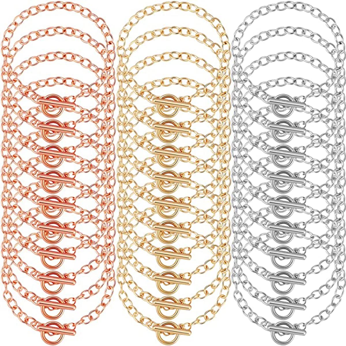 Minta 30 Piece Bracelet Links, OT Toggle Buckle Bracelet Link Chains, DIY Jewelry Craft Supplies, Long Wear, Rust Resistant, Fade Resistant, Fits Most Wearers, Uses To Fit Ornaments, Pendants, Beads
