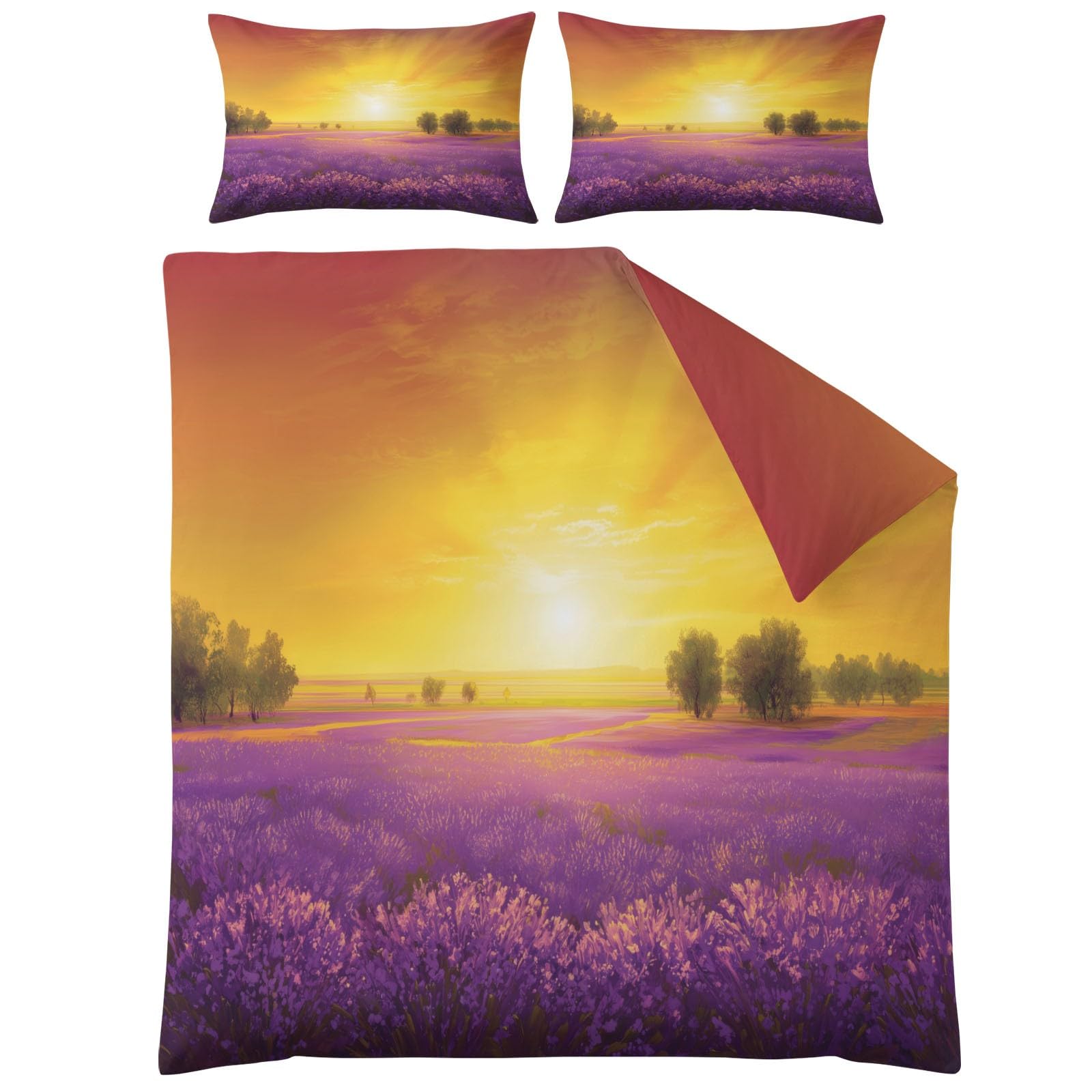 Générique Poszwa na kołdrę dla dzieci z naturalnym krajobrazem, zestaw pościeli 200 x 200 cm, zestawy poszewek na kołdrę, poszewka na łóżko z motywem kwiatowego pola zachodu słońca, zestaw pościeli z