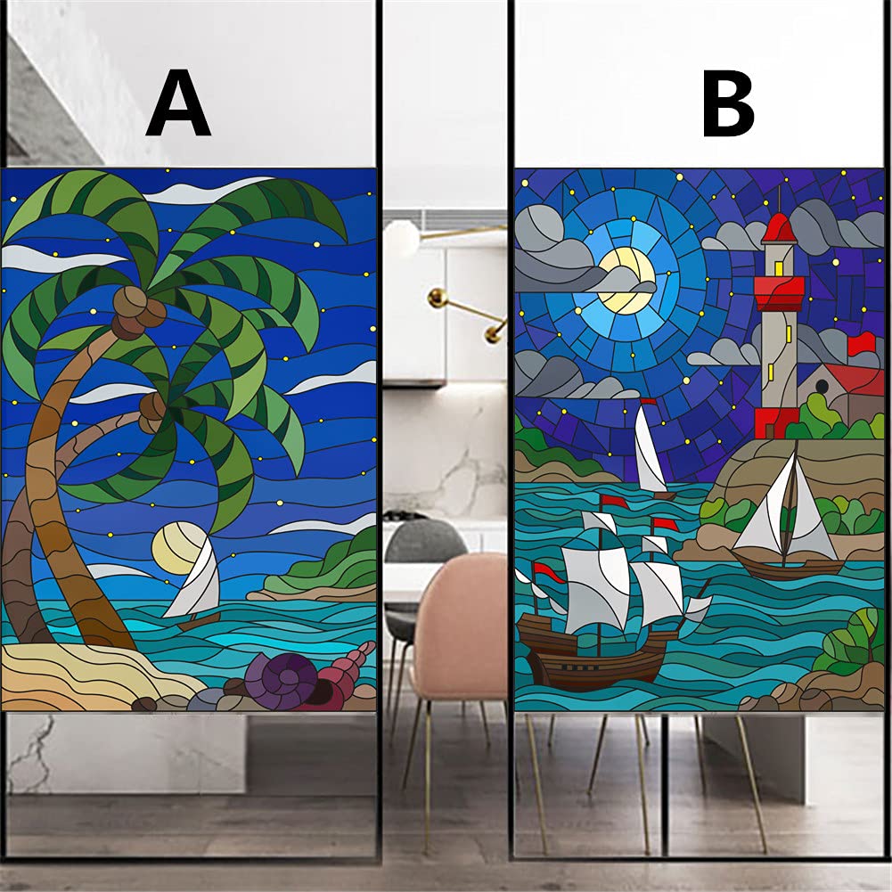 Window Film Privacy Non-Adhesive Frosted Static Cling Home Office Colored Painting 65 Decorative Stickers Glass Door Coverings 80x180cm(31.5