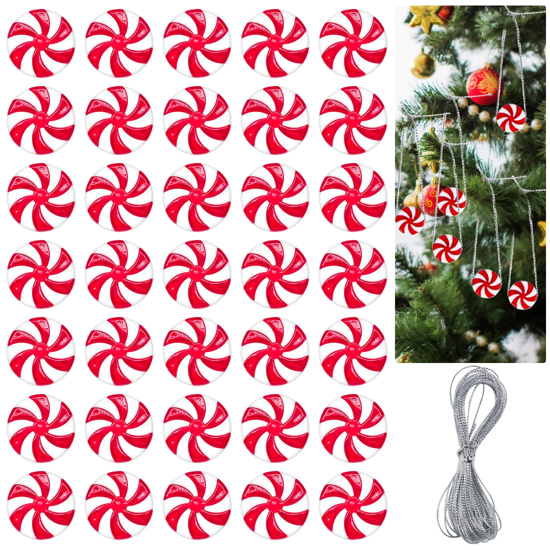 50 Piezas Adornos Arbol Navidad de Bastón de Caramelo, Decoración Arbol de Navidad Bastones de Caramelo, Adornos bastón de Caramelo para Fiesta de Decoración de Árbol de Navidad Adornos Colgantes