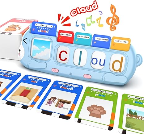 QuTZ Phonics Learning Toy for Preschool Kids – Talking Flash Cards with Sound Machine, Word Blending & Math Games – Educational Reading & Counting Activity Set 4-8