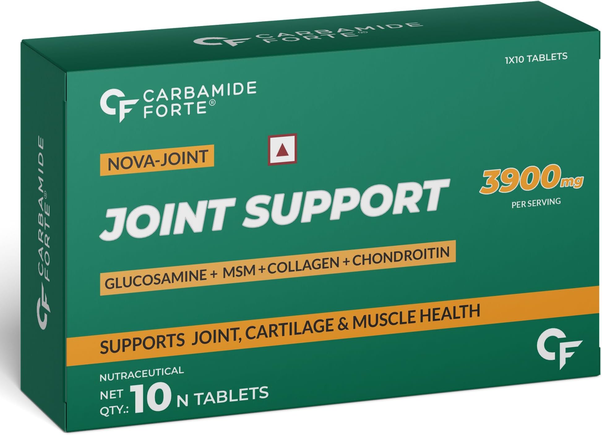 Carbamide Forte Glucosamine & Chondroitin MSM - Joint Support Supplement with Vitamins - 3900mg Per Serving – 10 Tablets