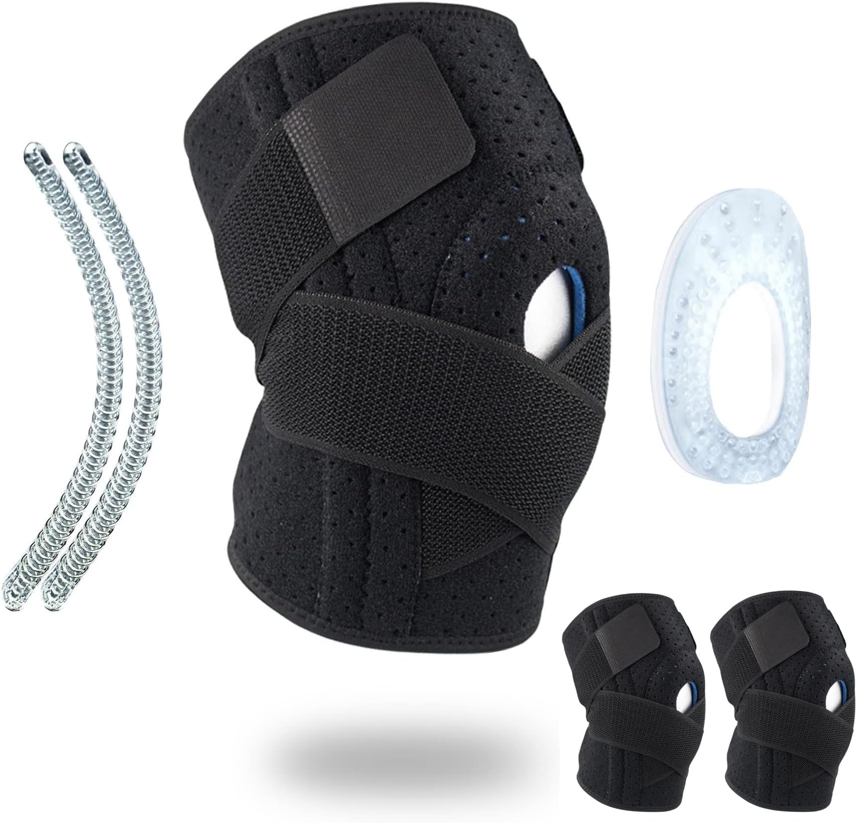 THMINS Knee Braces 2 Pack,Knee Pad for Pain Relief, with Patella Gel Pad & Side Stabilizers, Adjustable Compression Sleeve for Meniscus Tear, ACL, Joint Pain, Runner,Black