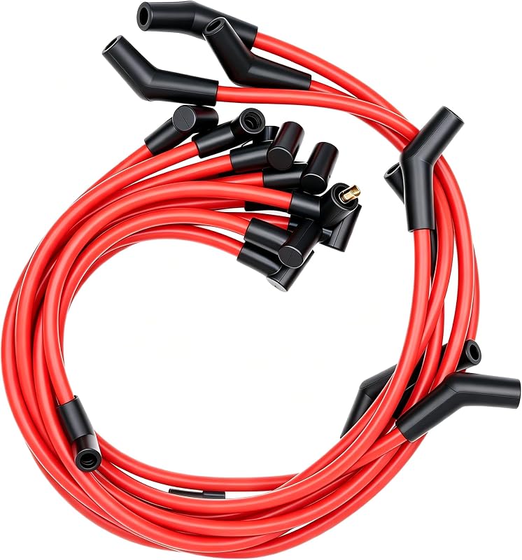 Jogo de cabos de vela de ignição OXCANO 10,5 mm vermelho para Ford F-150 e Mustang – 9 peças