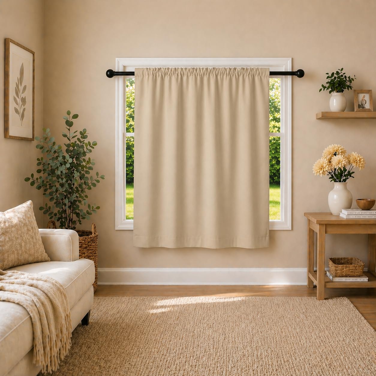 Valance Blackout Rod Pocket Pattern Curtain Pack of 1 Piece, Kitchen Curtain | 3 Feet - Beige-image-0