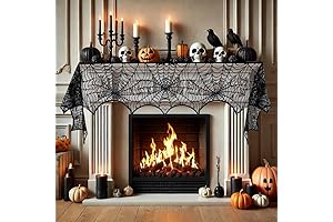 Halloween Gothic Black Lace Spiderweb Fireplace Mantle Scarf