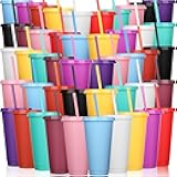 Honeydak 100 Pack Tumbler with Straw and Lid Bulk Water Bottle Iced Coffee Travel Mug Cup Reusable Plastic Cups for Party Birthdays 24-27 oz (Classic Color)