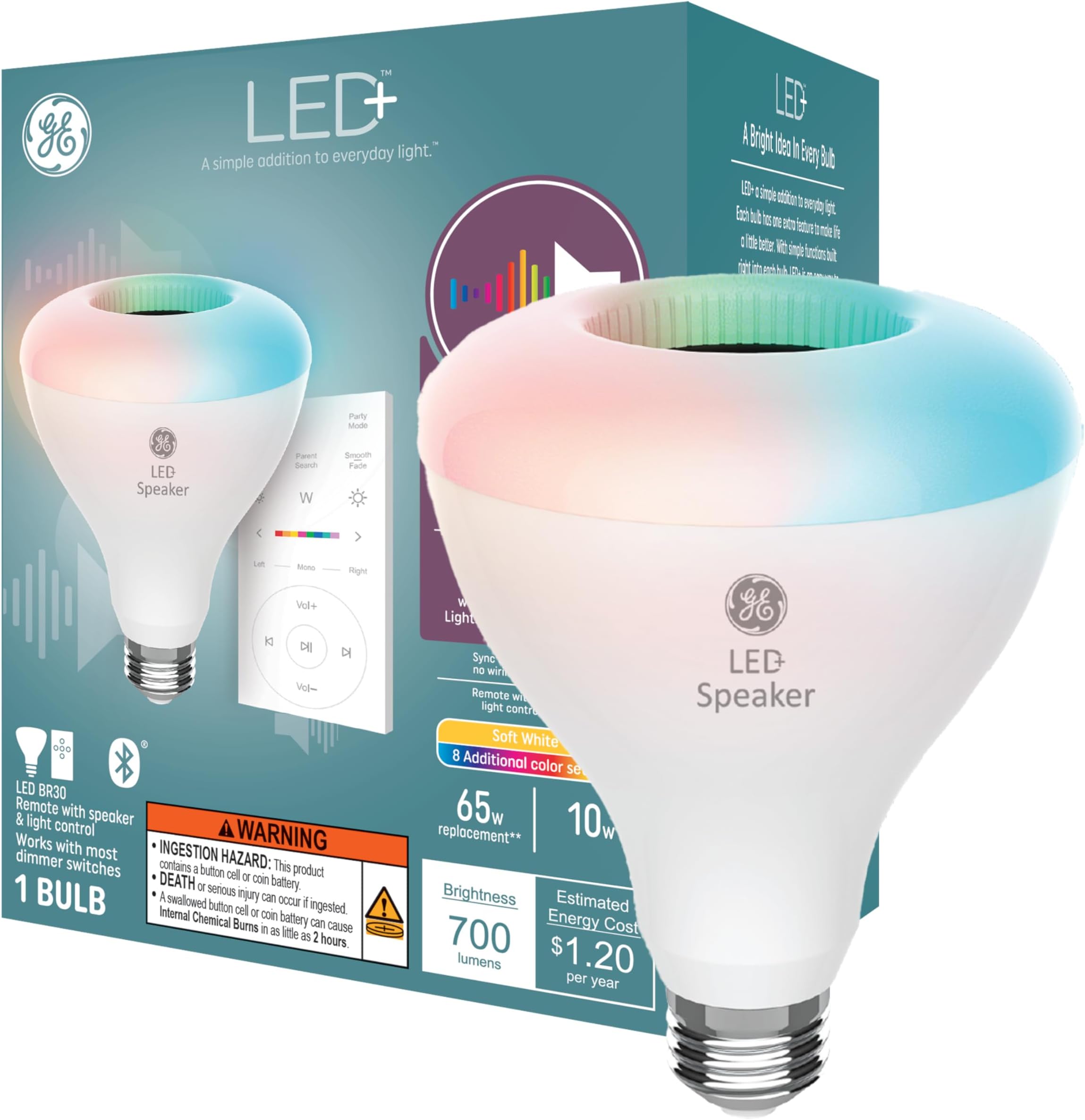 GE LED+ BR30 LED Light Bulb, Indoor Color Changing Wireless Bluetooth ...