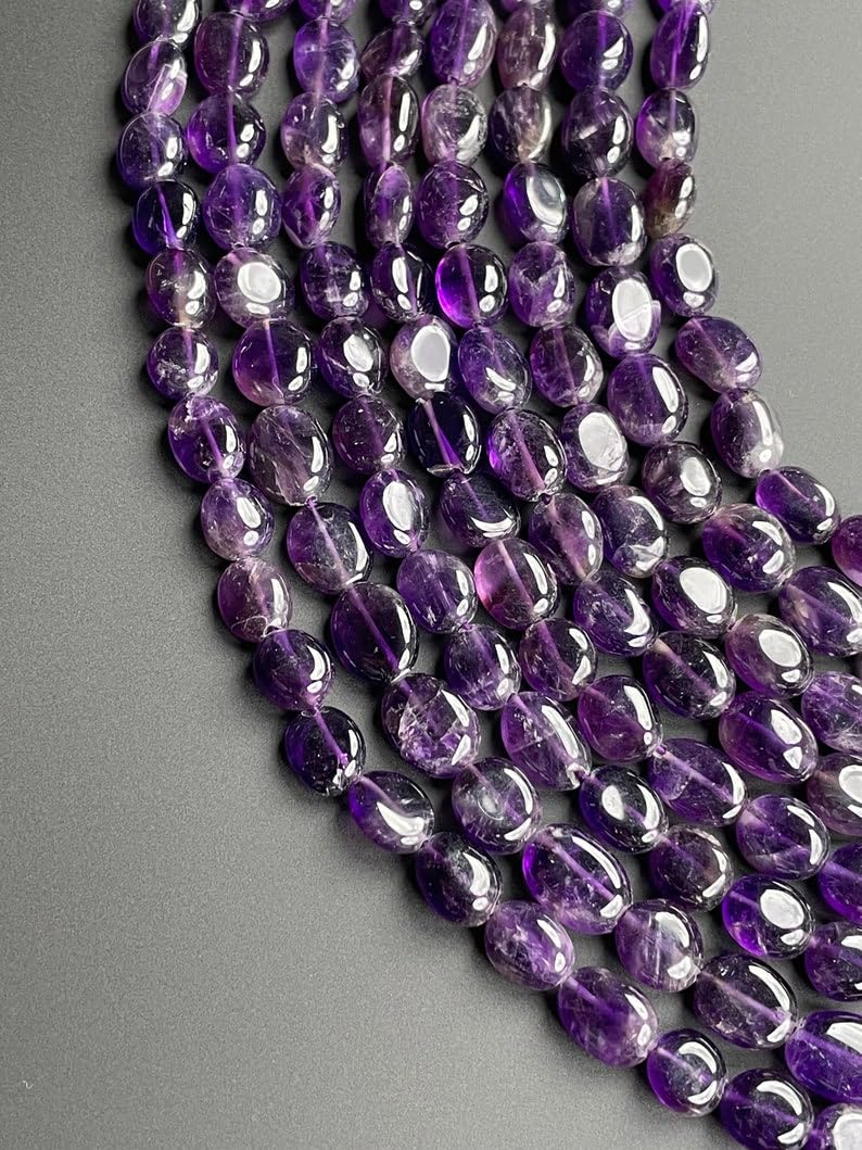 Perles ovales en améthyste véritable pour réparer ou personnaliser un bracelet terne