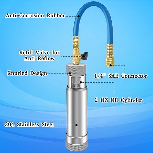 Miniatura 7 de Inyector de aceite de CA para R1234yf R134a R410a, Inyector de tinte de CA con válvula de cierre, Inyector de tinte 1234yf con función de prevención