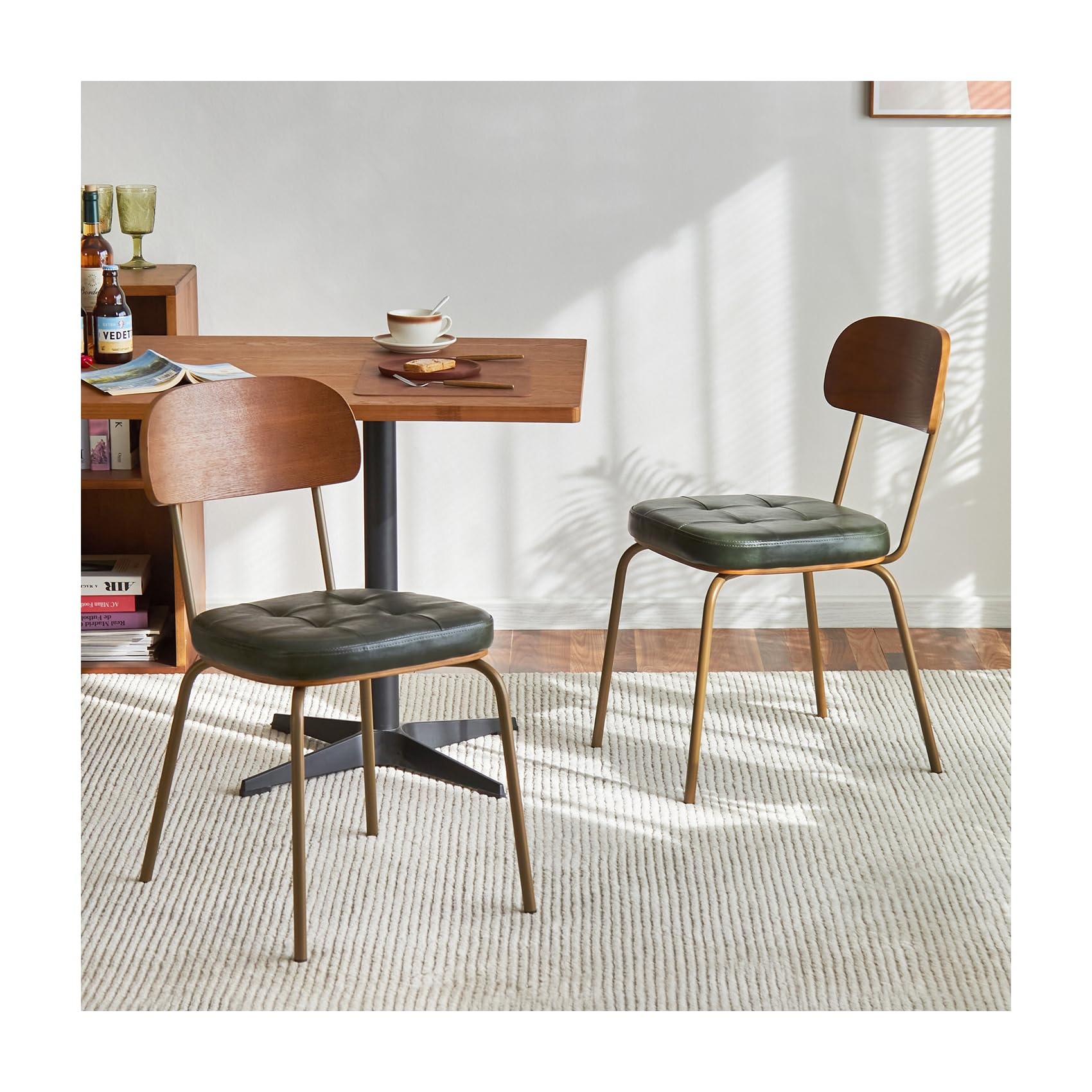 Dining Chairs Set of 2, Mid Century Modern Retro Kitchen Chairs Upholstered PU Leather Seat Solid Wood Backrest Easy Assembly Accent Chairs for Lounge