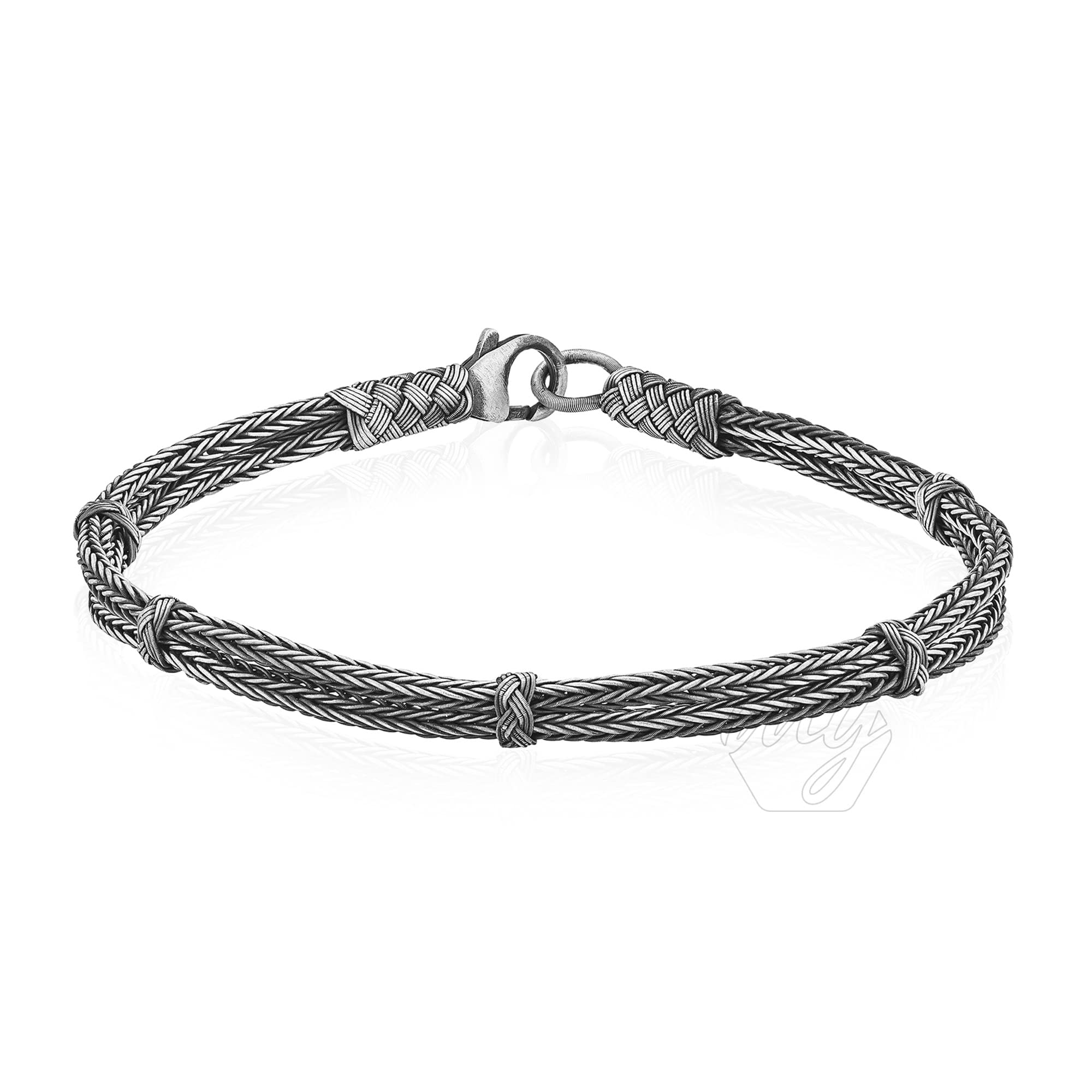mysilverworld 1000 Ct Silver Turkish Hand Knitted Oxidised 2 Row