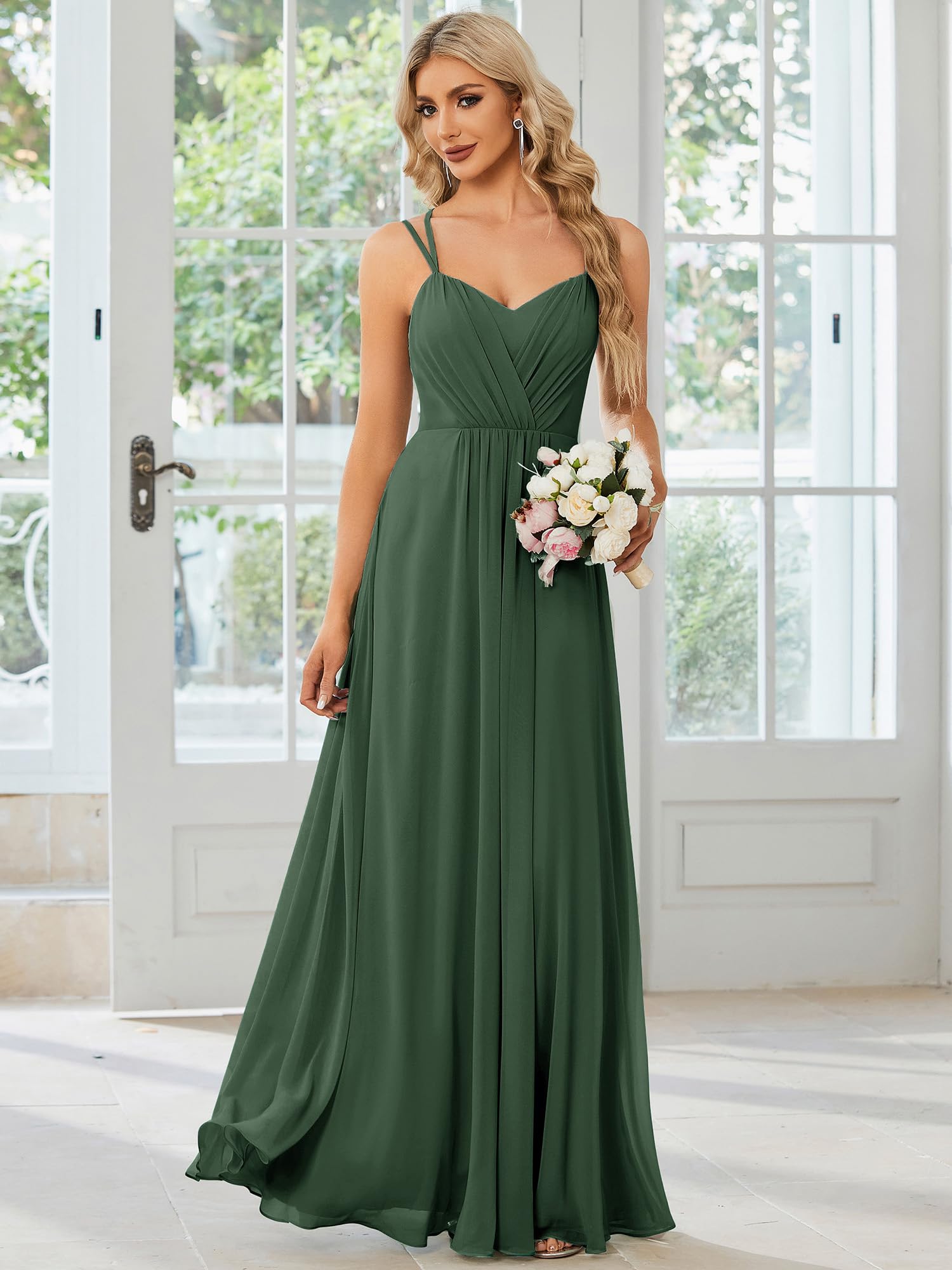 Ever-Pretty Vestito da Damigella Scollo a V Senza Maniche Lungo Elegante Abito da Damigella ES01692
