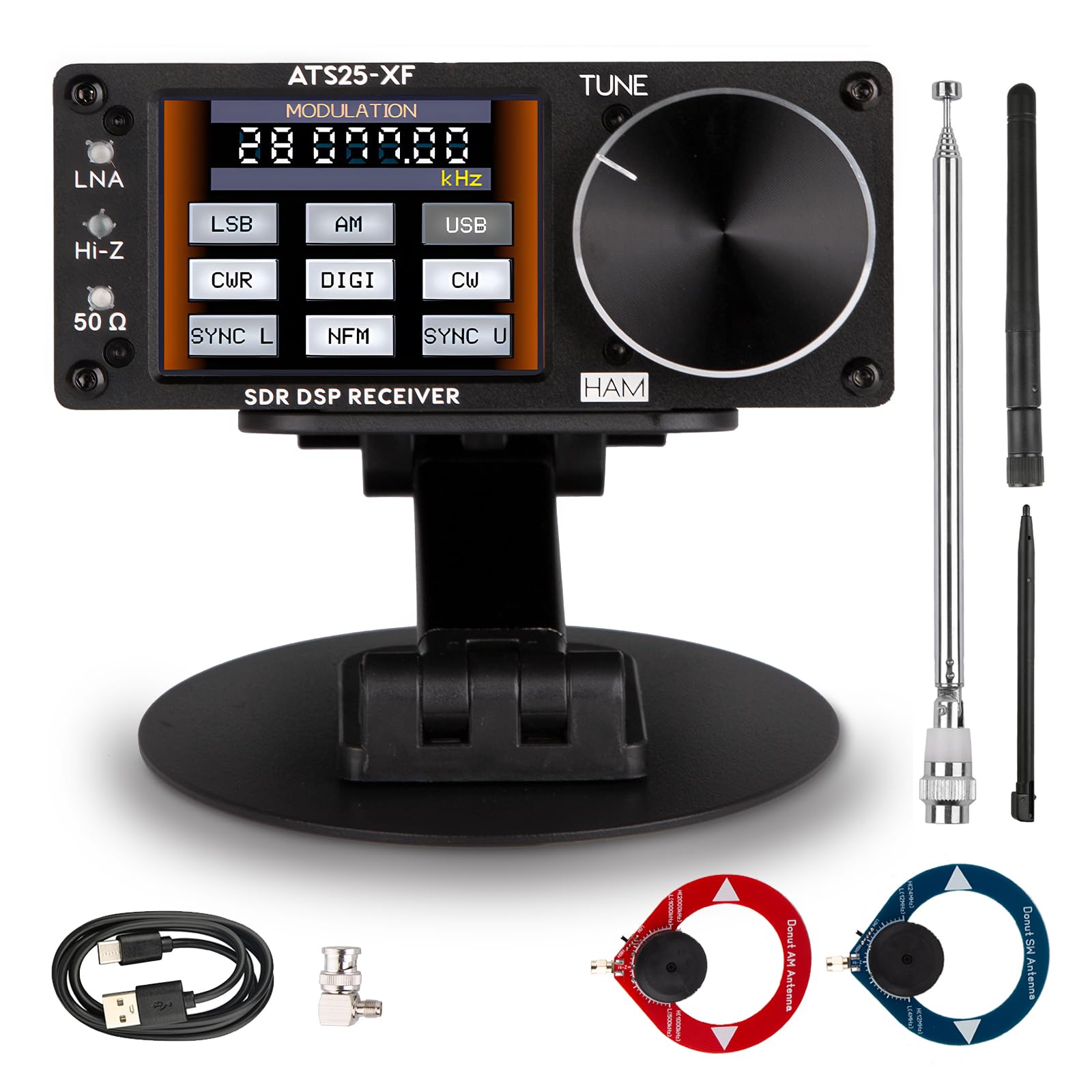 Upgraded V4.20 ATS25-XF Si4732 DSP Shortwave Radio Receiver with Bracket Donut Antenna, 2.8-inch LCD Touch-Screen WiFi FM LW SW CB MW SSB FT8 RTTY PSK