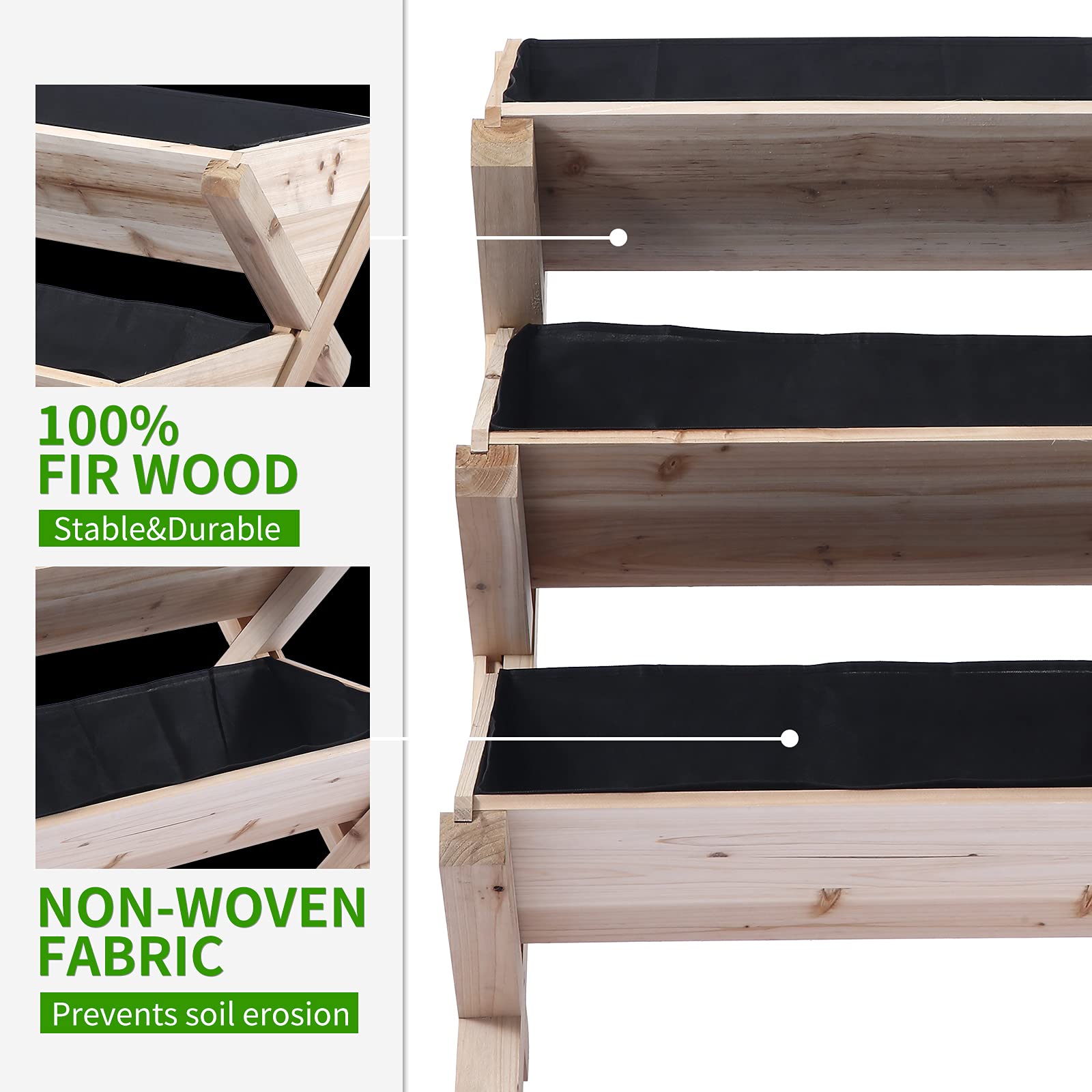 Fioriera Rialzata A 3 Ripiani Notume – Letto Da Giardino Verticale In Legno Di Abete, Per Fiori, Erbe E Verdure, 73x83x83 Cm