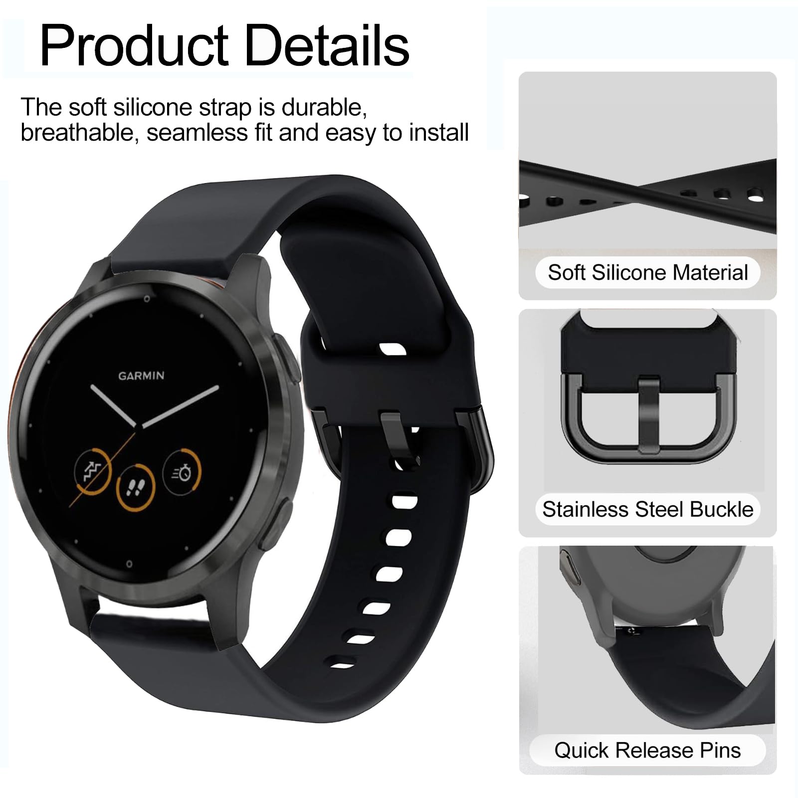 TUCOMO 2 Pack Stretchy Nylon & Silicone Watch Bands Compatible with Garmin Venu 2S/Venu 3S/Vivoactive 4S/Vivomove 3S - Image 3