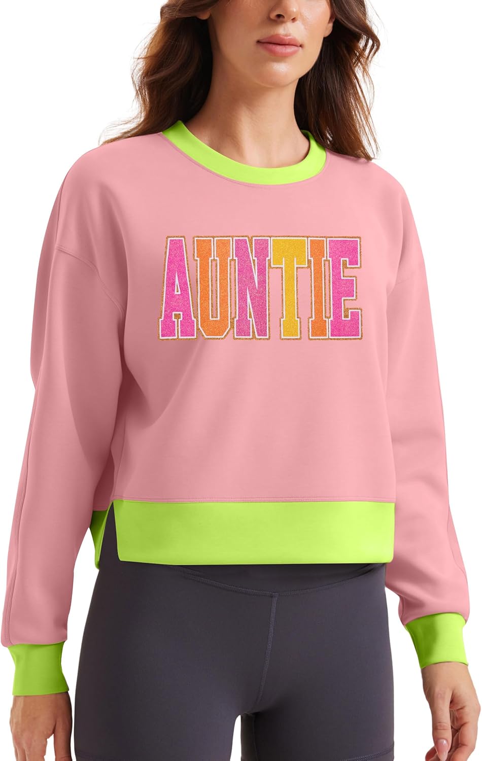 MAXIMGR Auntie Sweatshirt Women Funny Godmother Sweatshirts Oversized Auntie Godmother Bestie Letter Print Pullover Tops