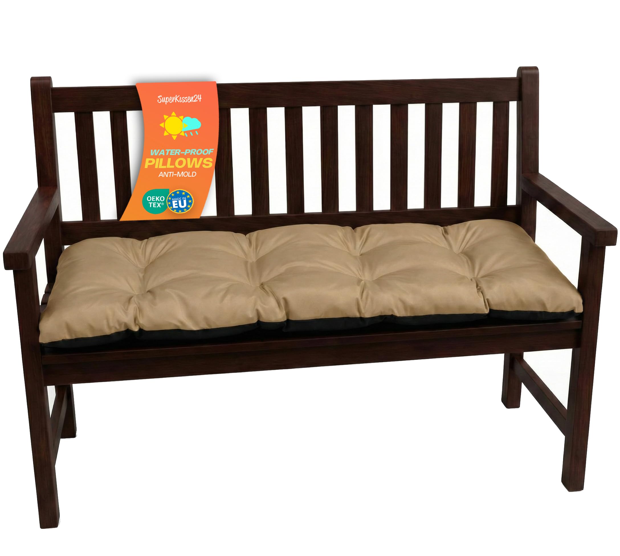 SuperKissen24. Coussin Dossier pour Banc de Jardin Canapé - 100x50 cm - Intérieur/Extérieur – imperméable - Beige