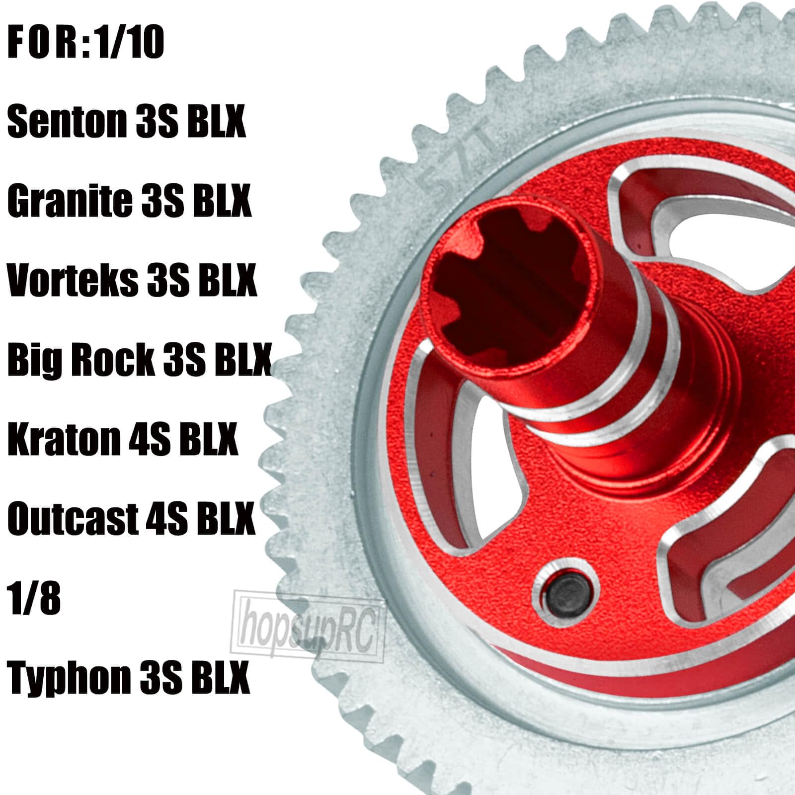 hopsupRC RC 57T Differential Spur Gear Slipper Clutch&Driveshaft Center Drive Shaft CVD Axles Upgrades Part for 1/10 Senton Granite Vorteks Big Rock 3S BLX,Kraton Outcast 4S BLX,1/8 Typhon 3S BLX,Red