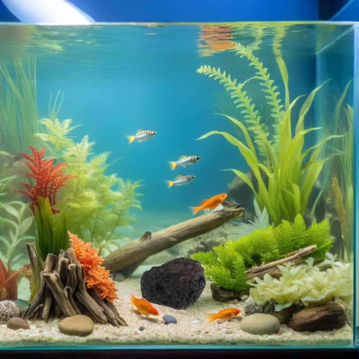 Totority Gravier en Pierre Ignée Noire 1kg pour Aquarium d'eau Douce, Stable et Ne Se Dissout Pas, pour Plantes Aquatiques et Bettas