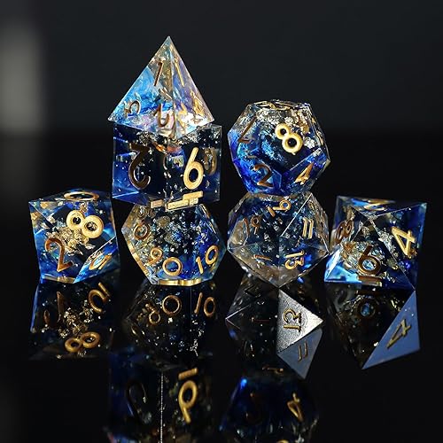 Juego de dados DND de resina, 7 piezas, dados D&D hechos a mano con borde afilado con caja de regalo, dados para juegos de rol, Dungeons and Dragons