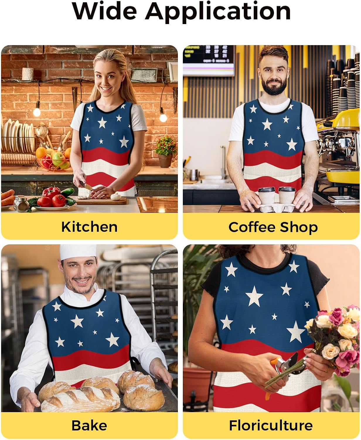 4th-of-July Cobbler Aprons with 2 Pockets for Women Men, Blue Red Patriotic Stars Stripes