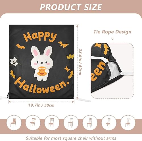 Miniatura 3 de Juego de 6 fundas decorativas para sillas de comedor con diseño de conejo de dibujos animados de Feliz Halloween, para reuniones familiares, fundas