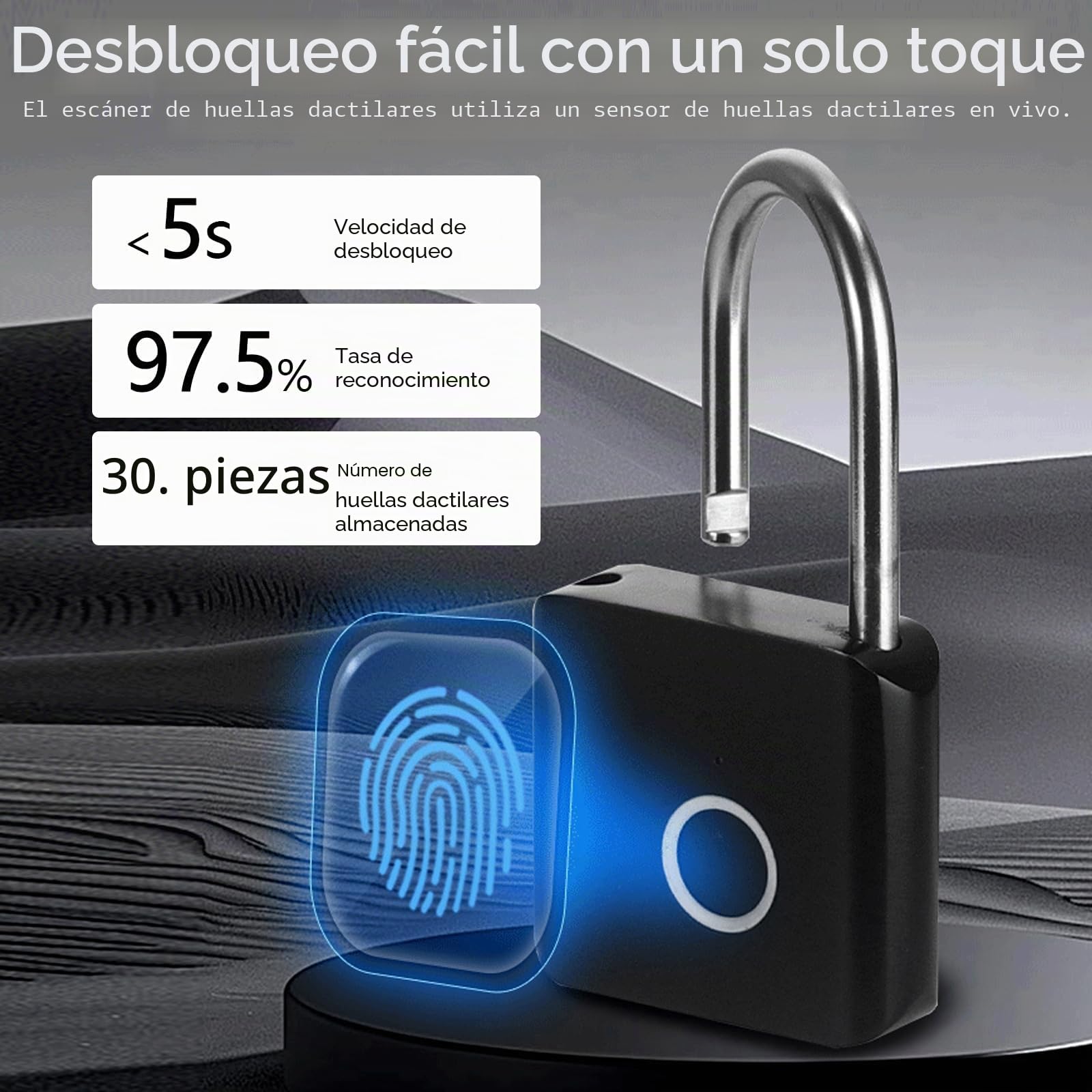 Candado Huella Dactilar, 2 Piezas Candado de Huellas Dactilares de Zinc de 130 mAh con Arco de Bloqueo de Acero Inoxidable 304 y Chip Semiconductor de Huella Dactilar para Taquilla Gimnasios Equipaje