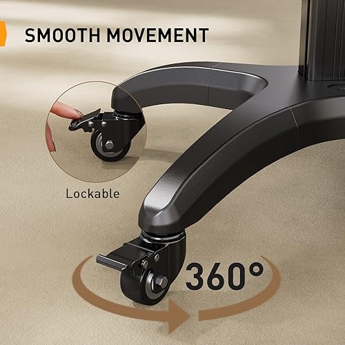 Miniatura 4 de Perlegear Carrito de TV móvil para televisores planos o curvados de 32-65 de 70 pulgadas de hasta 80 libras, soporte de TV rodante con estante