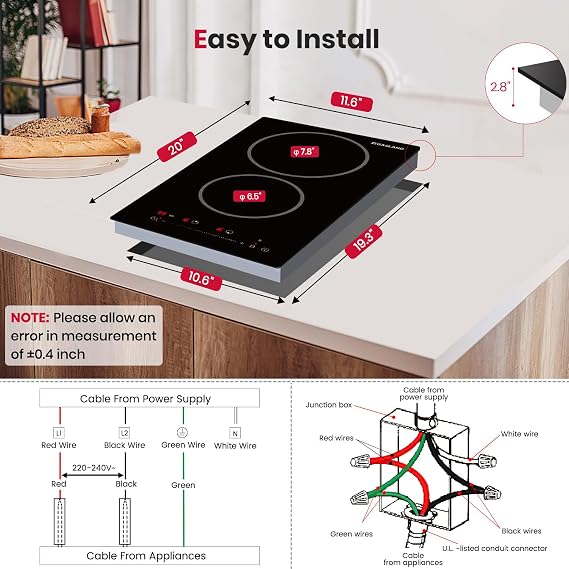 GASLAND 12 Inch Electric Cooktop 2 Burner ETL Certified, 3000W Built-in Electric Radiant Glass Stove Top with 16 Power Levels, 220V Ceramic Hob, Keep Warm, Slide Touch Control & Timer