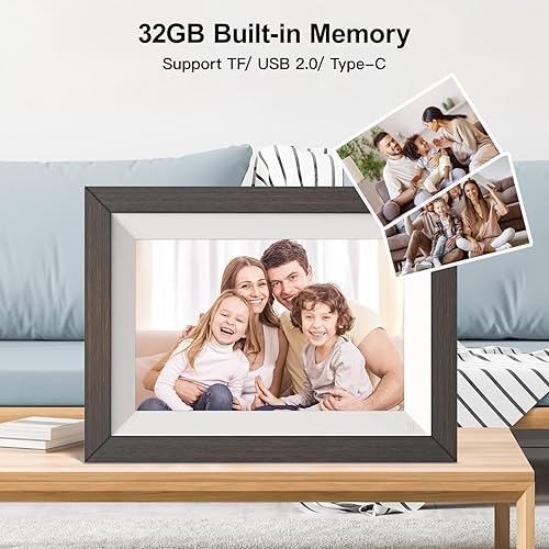 Miniatura 5 de Marco de fotos digital inalámbrico de madera, álbum de fotos electrónico - Marcos de fotos digitales de 32 GB de 10.1 pulgadas, pantalla táctil IPS,