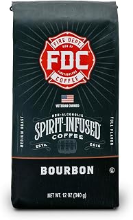 Fire Department Coffee - Bourbon Coffee - Gives Back to Firefighters - Premium Bourbon Infused Grounds - Medium Roast - Non-Alcoholic - Roasted in the USA - Veteran Owned - 12 oz