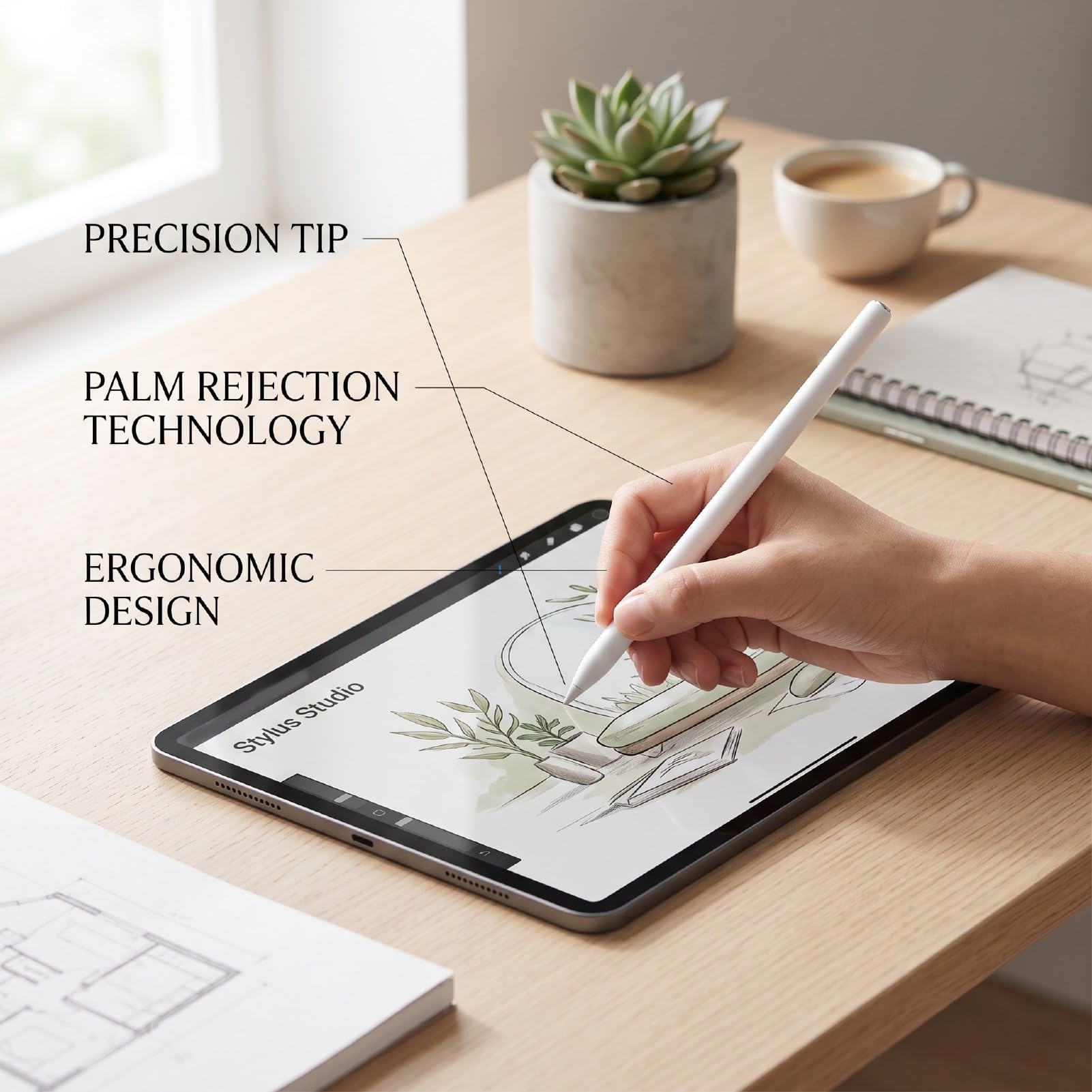 Lápiz óptico de Pantalla Táctil Preciso para Tablet USI 2.0 con Batería de Larga Duración y Detección de Inclinación para Artistas y Estudiantes (White)