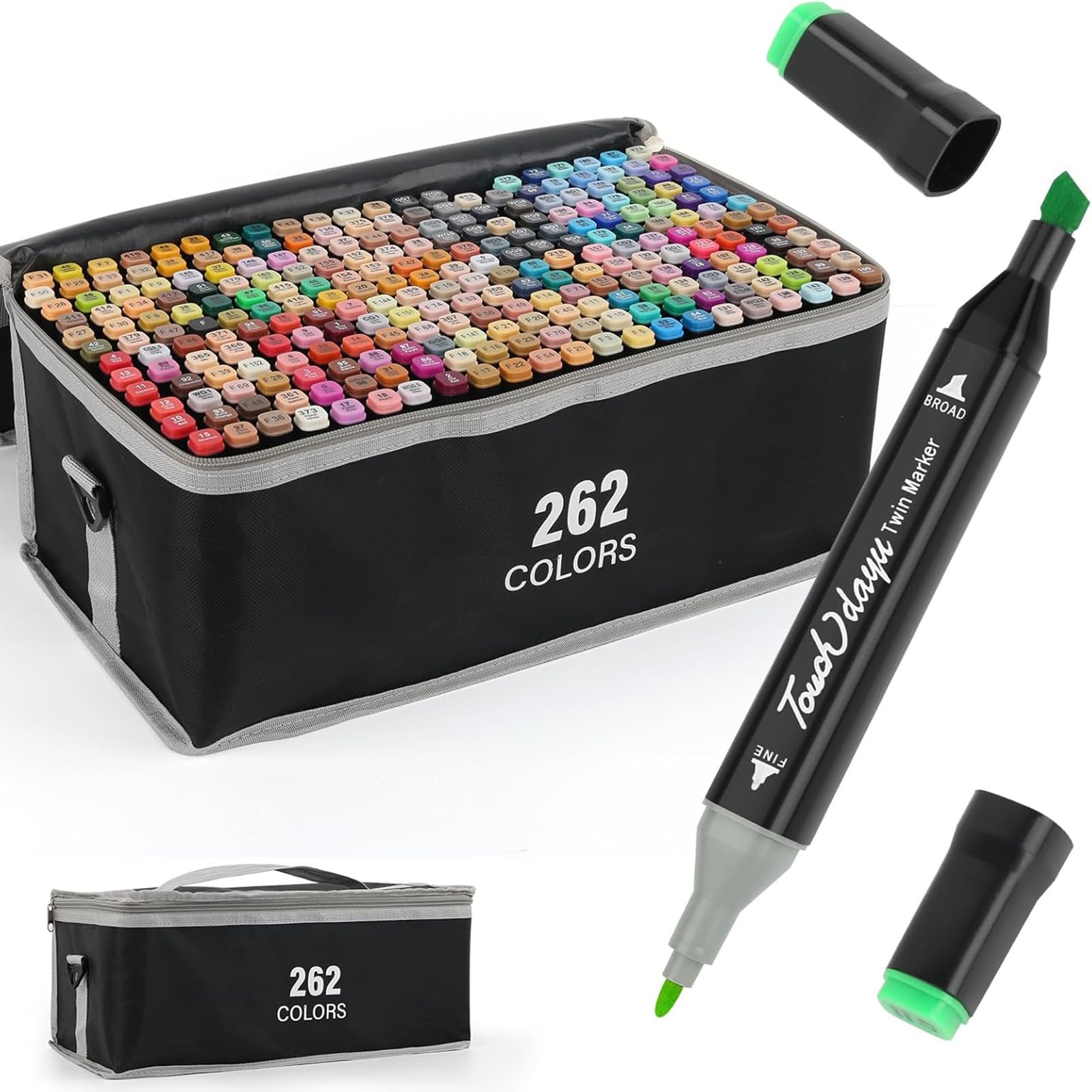 Poat 262 Colors Alcohol Markers, Dual-Tip Alcohol Markers Set with Brush & Chisel Tips, Illustration & Hand Lettering, Portable Storage Bag, Non-Toxic & Quick-Dry Ink, Kids Adults Family Art Painting