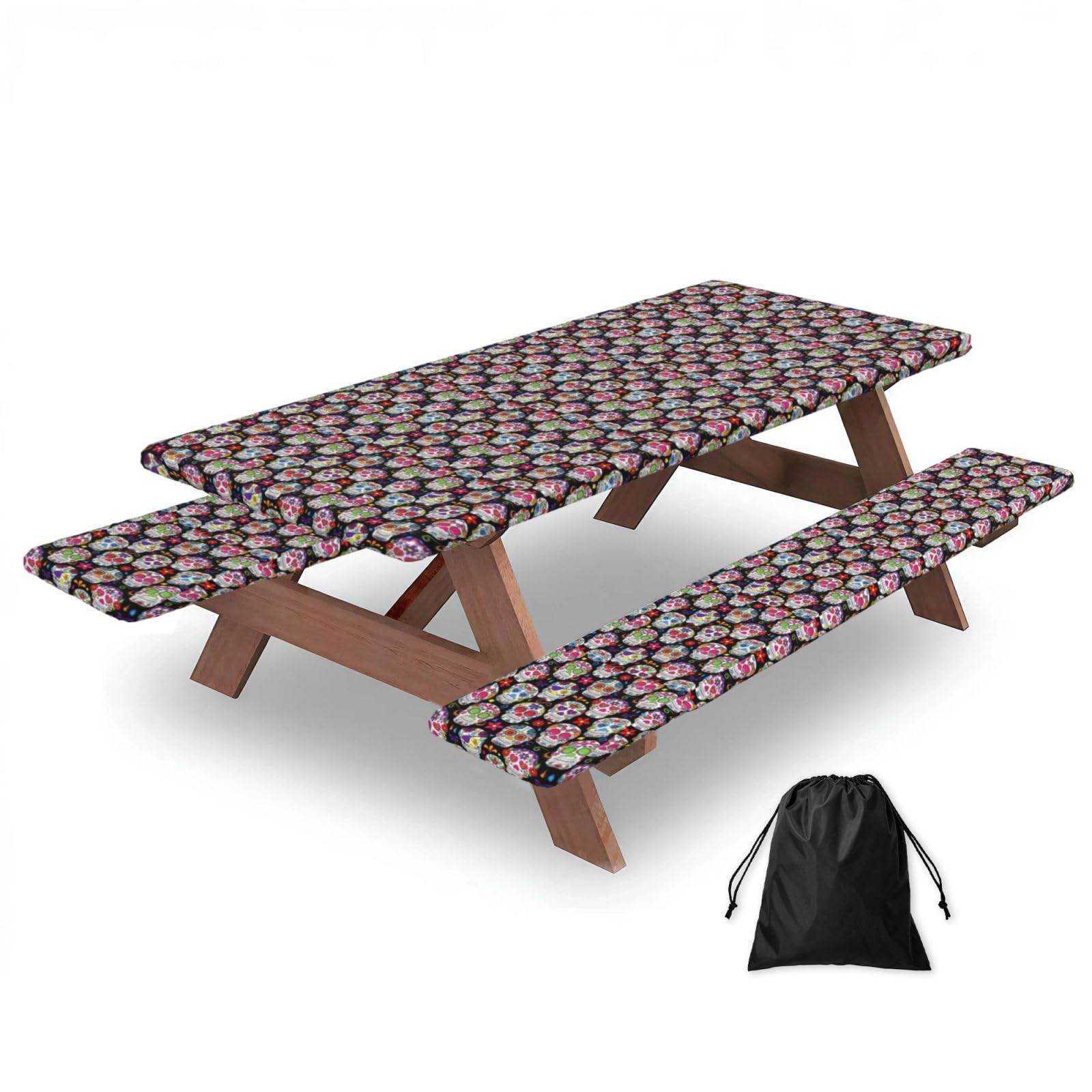 PPHGUT Sugar Skulls Print Picnic Table Bench Cover Set Outdoor Garden Bbq Protector For Family Camping