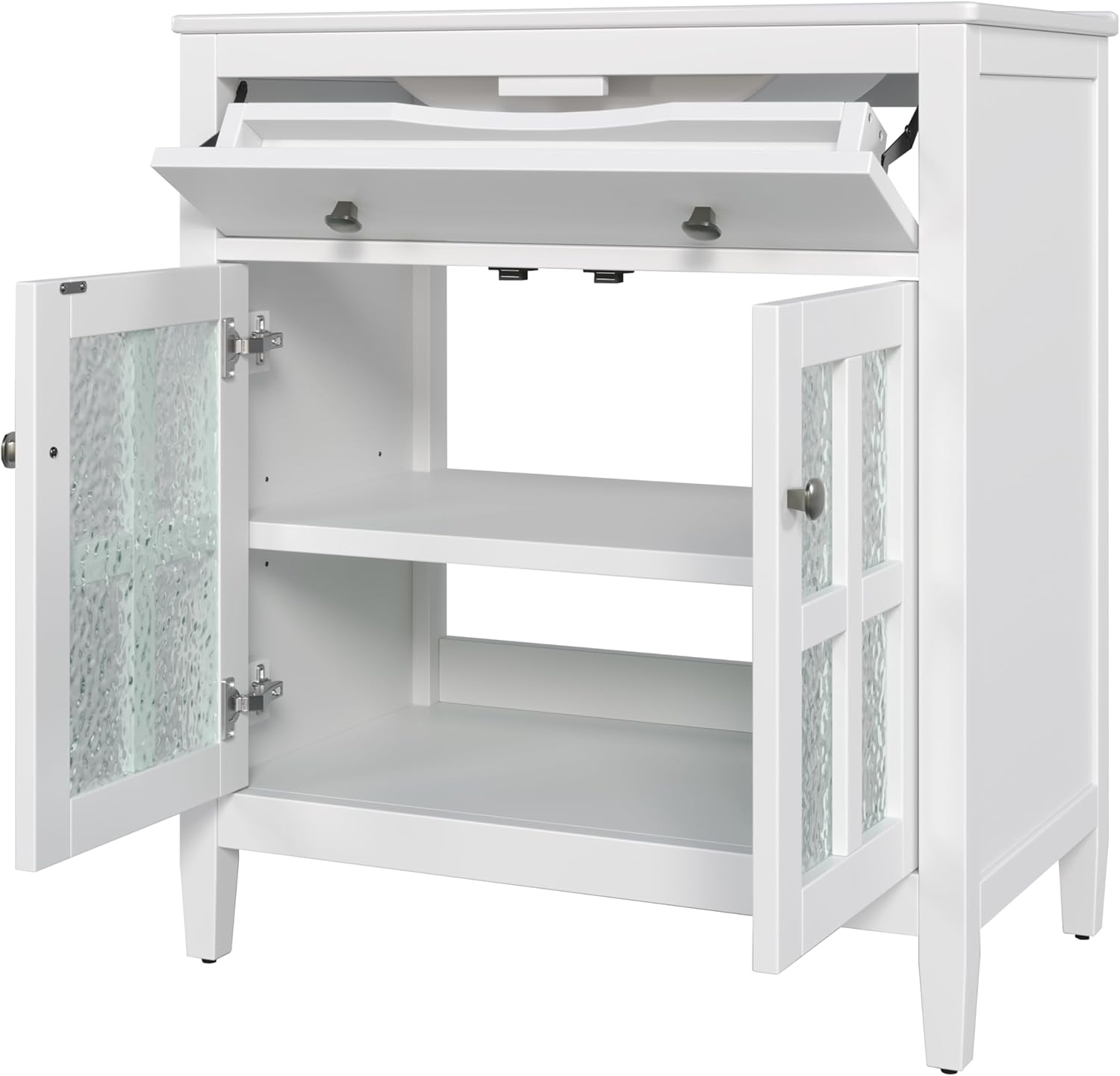 Tip-Out Tray, Bathroom Vanity,Storage Cabinet,with Ceramic Sink, 30", Artificial Board,Wooden Legs,Adjustable Shelf, Soft Close Hinges,Space-Saving,