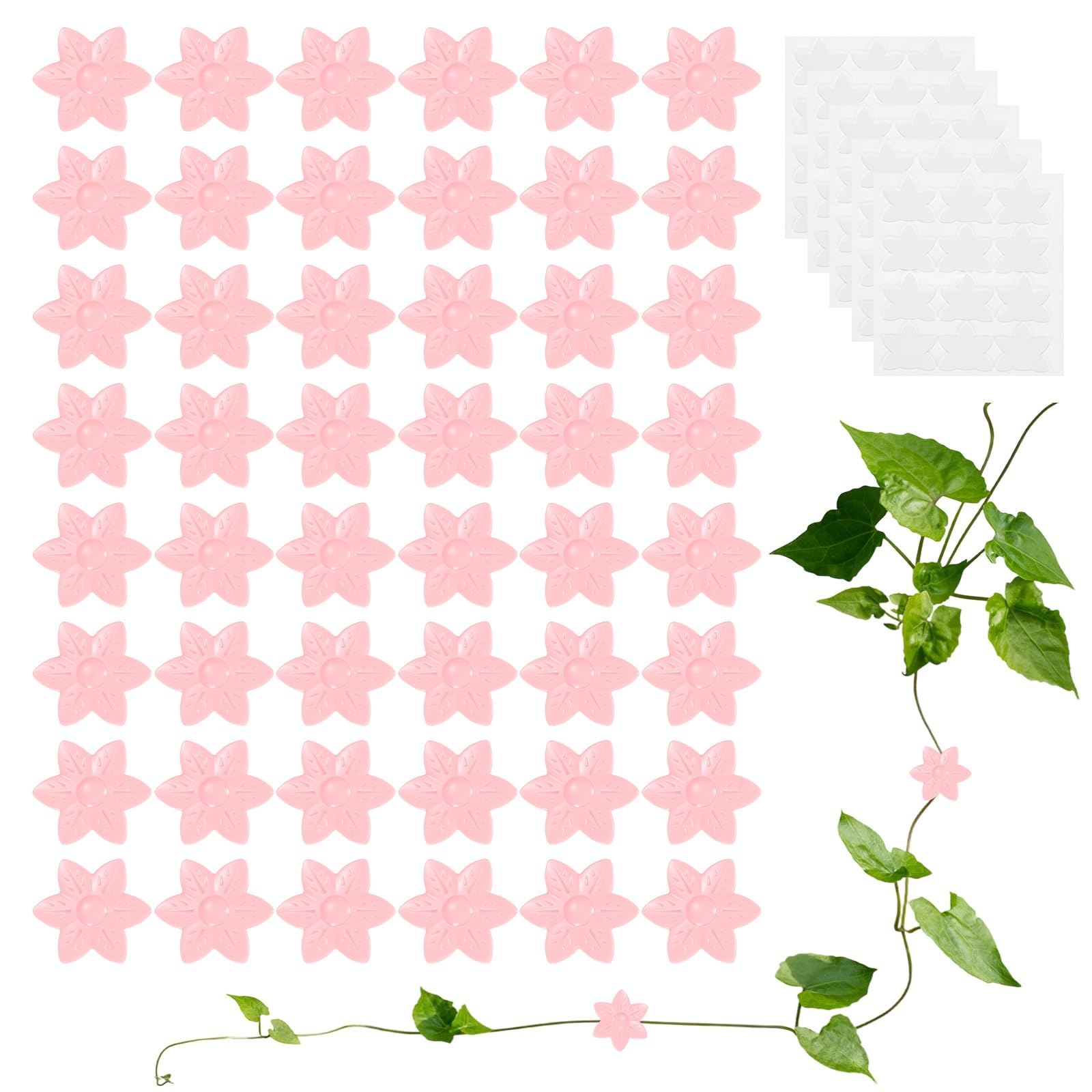 M METERXITY 50 Pack Plant Wall Clips, Self-Adhesive Plant Climbing Wall Clips Fixer with Acrylic Adhesive Sticker for Vine Support/Indoor/Outdoor Decor [Plum Blossom-Pink] — image 1