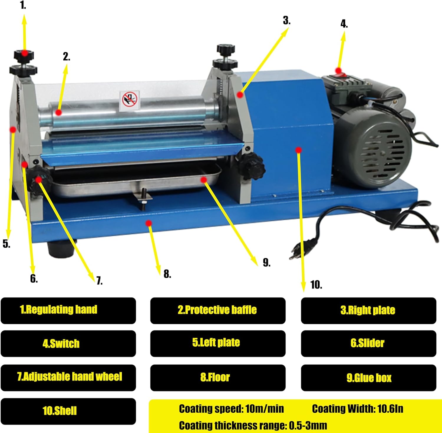 Automatic Gluing Machine Glue Coater Coating Machine White Latex Sizing Machine White Emulsion Coating Machine With Three Stainless Steel Rollers for Paper Leather Thickness 0.5-3mm 110V