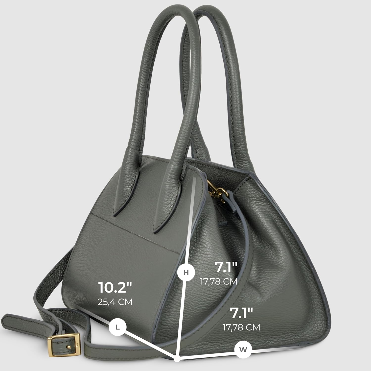 Italian Genuine Calf Leather Bag for Women with Adjustable Strap & Zipper Closure | Compact Top-Handle Dome Handbag - Image 3