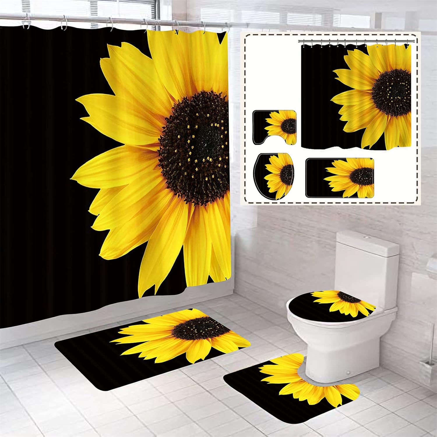 Buy 4 Pcs Sunflower Bathroom Decor Sets With Shower Curtain And Rugs And Accessoriesdurable Waterproof Sunflowers Shower Curtains And Mat Set Online In Indonesia B095pxkvbf