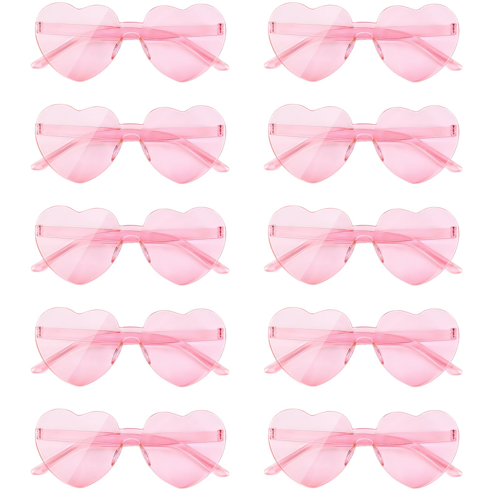 NACHLYNN 10 Pairs Heart Sunglasses Women Rimless Heart Shaped Sunglasses Candy Color Glasses for Costumes Cosplay (Light Pink)