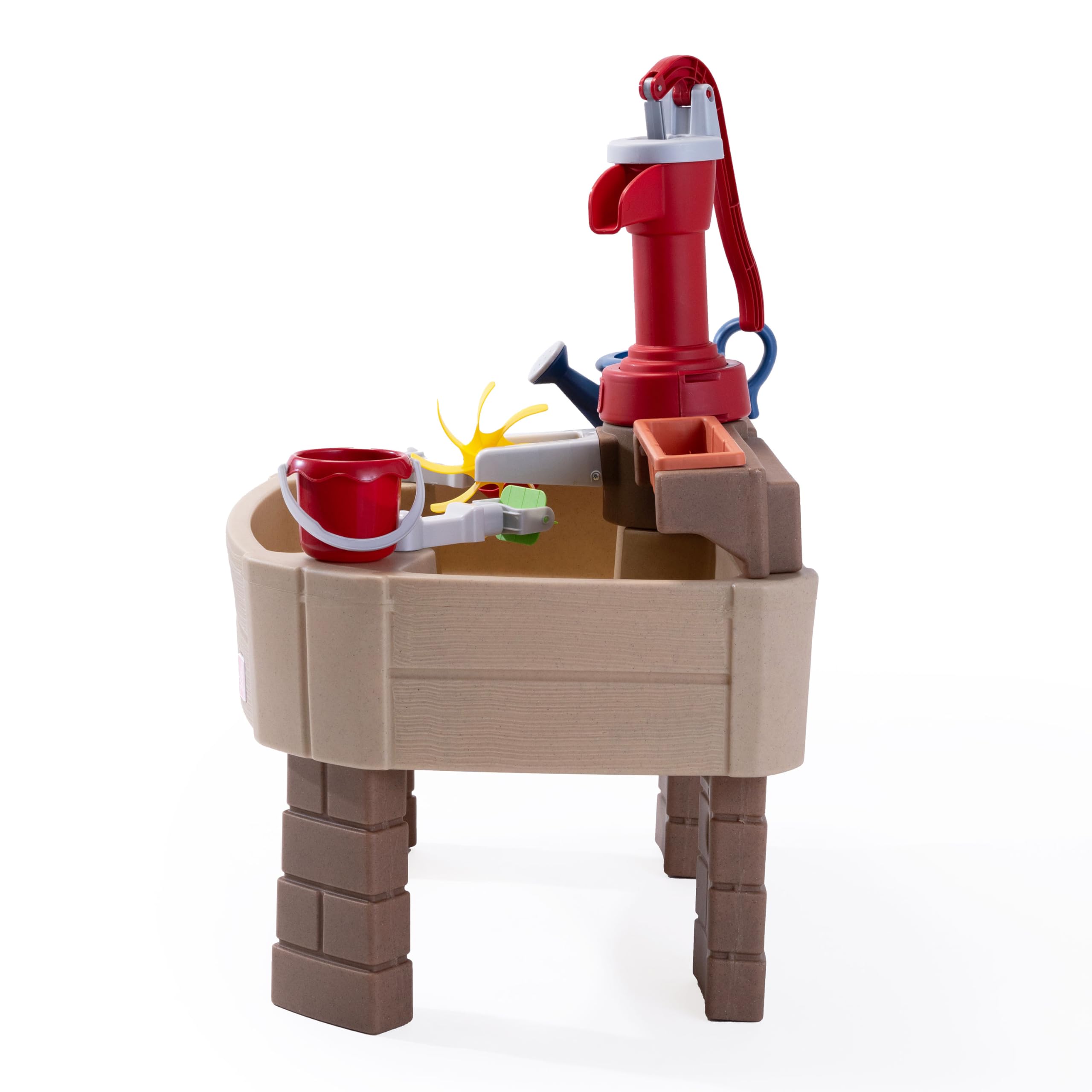 Step2 Pump & Splash Discovery Wasserspieltisch mit Pumpe | Wassertisch aus Kunststoff für Kinder in Graun & Rot | Wasser Spielzeug für den Garten mit 8-teiligem Zubehörset
